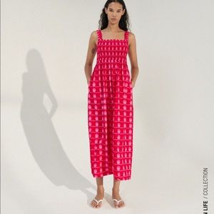 Zara Pink Printed Smocked Midi Dress XS